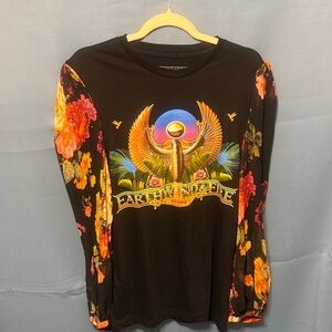 One of a Kind Repurposed Earth Wind & Fire Graphic Long Sleeve Shirt. Ladies SM